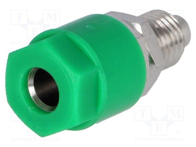 Socket; 4mm banana; 36A; 30VAC; 60VDC; Cutout: Ø6mm; green