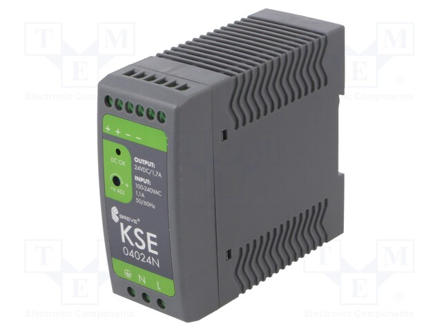 Power supply: switched-mode; 40W; 24VDC; 1.7A; 90÷264VAC; DIN; IP20