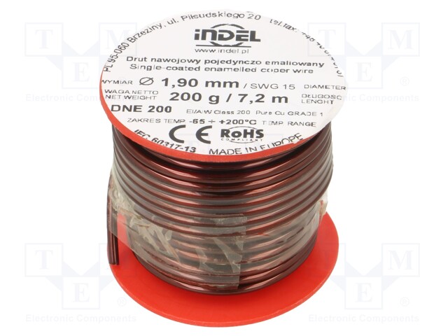 Coil wire; single coated enamelled; 1.9mm; 200g; -65÷200°C