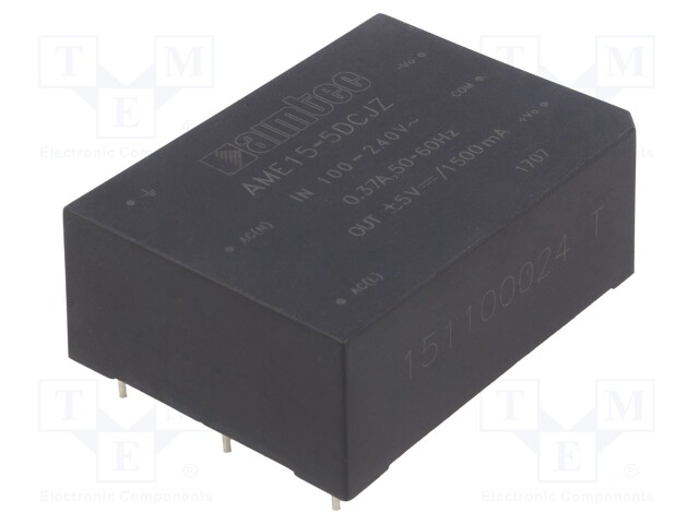 Converter: AC/DC; 15W; Uout: 5VDC; Iout: 1.5A; 76%; Mounting: PCB