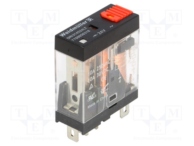 Relay: electromagnetic; SPDT; Ucoil: 24VAC; 10A/250VAC; 10A/30VDC