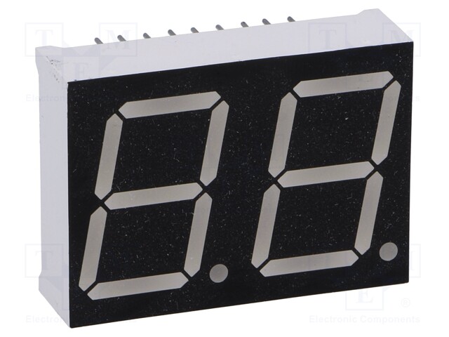 Display: LED; 7-segment; 20.32mm; 0.8"; No.char: 2; green; 6.5mcd