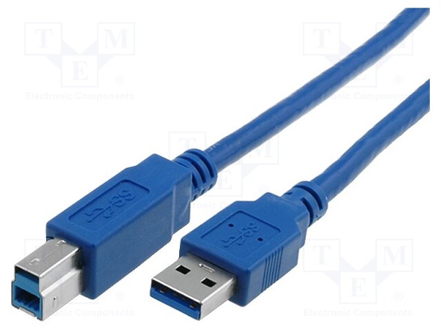 Cable; USB 3.0; USB A plug,USB B plug; nickel plated; 1.8m; blue