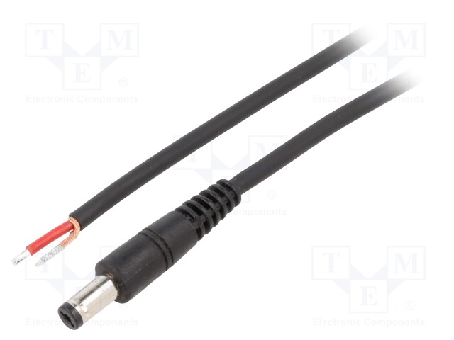 Cable; wires,DC 5,5/1,7 plug; straight; 1mm2; black; 0.5m