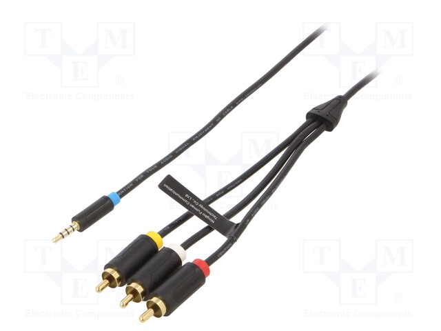 Cable; Jack 3.5mm plug,RCA plug x3; 2m; Plating: gold-plated