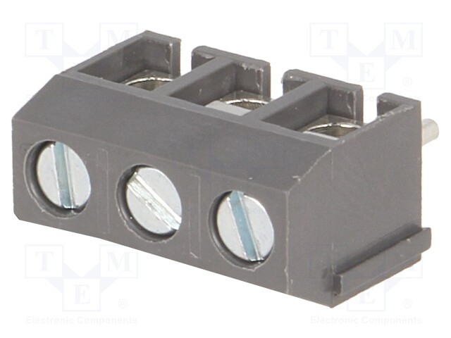PCB terminal block; angled 90°; 5mm; ways: 3; on PCBs; 1.5mm2; grey