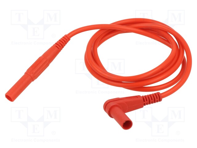 Test lead; 19A; banana plug 4mm,angular banana plug 4mm; red