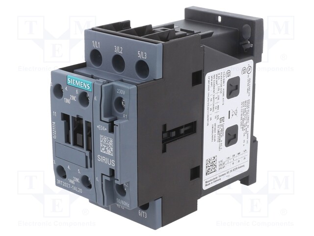 Relay Contactor, 3RT2 Series, 3PST-NO, 3P, 21 A, 18.5 kW, 690 VAC