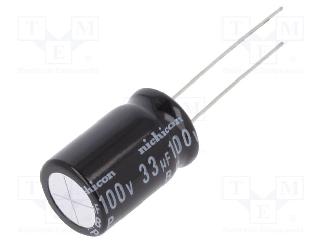 Capacitor: electrolytic; bipolar; THT; 33uF; 100VDC; Ø12.5x20mm