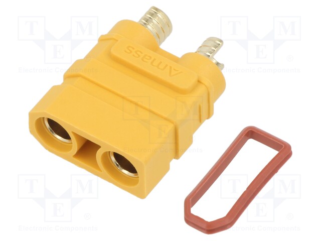 Socket; DC supply; XT90; female; PIN: 2; on PCBs; THT; yellow; 40A