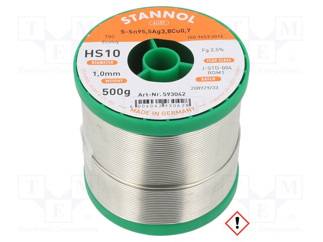 Soldering wire; Sn95Ag4Cu1; 1mm; 0.5kg; lead free; Package: reel