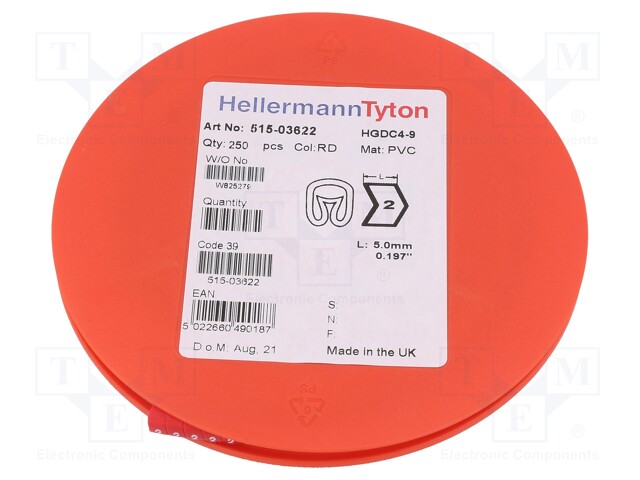 Markers for cables and wires; Label symbol: 2; 4÷9mm; PVC; red
