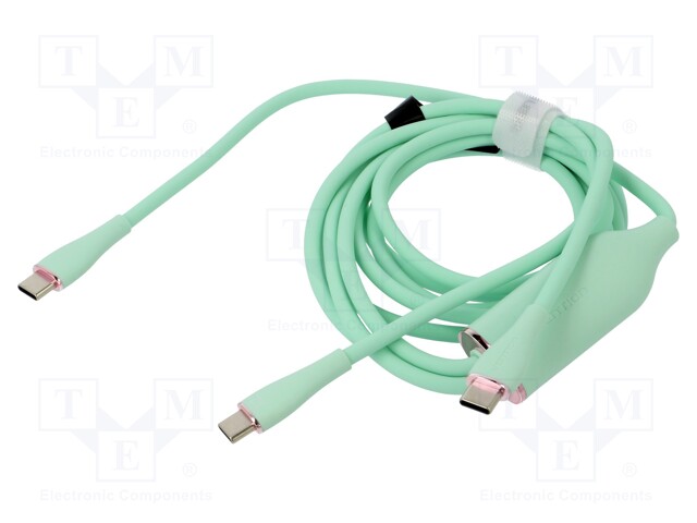 Cable; USB C plug,USB C plug x2; nickel plated; 1.5m; green; 100W