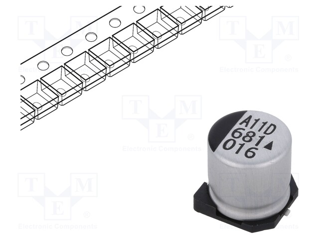 Capacitor: electrolytic; SMD; 680uF; 16VDC; Ø10x10mm; 5000h; 90mΩ