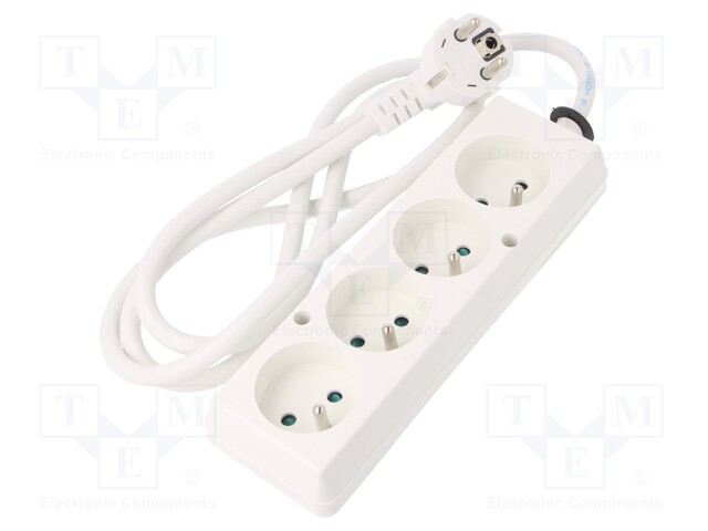 Extension lead; Sockets: 4; white; 3x1,5mm2; 1.5m; 16A