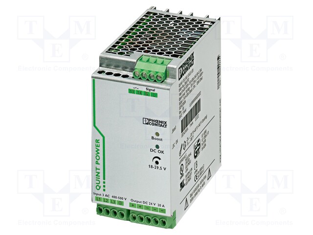 Power supply: switched-mode; 480W; 24VDC; 18÷29.5VDC; 20A; IP20