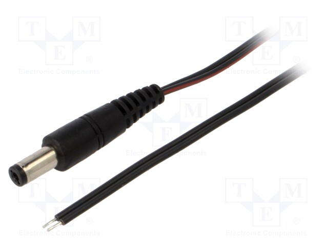 Cable; wires,DC 5,5/2,1 plug; straight; 0.35mm2; black; 0.5m