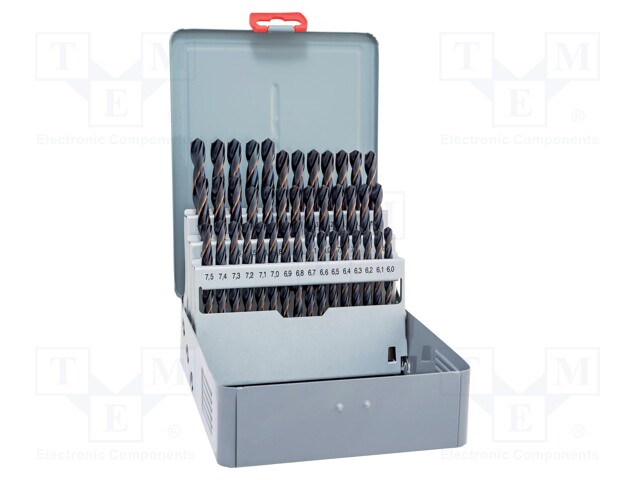 Drill set; Pcs: 41; Mat: HSS; Package: metal case; for metal