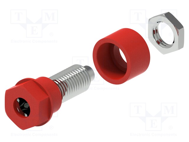 Socket; 4mm banana; 36A; 30VAC; 60VDC; Cutout: Ø6mm; red; insulated