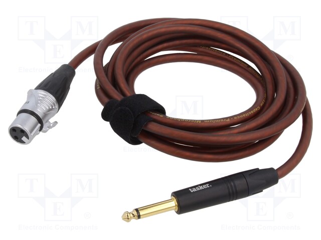 Cable; Jack 6,3mm 2pin plug,XLR female 3pin; 3m; brown; 0.25mm2