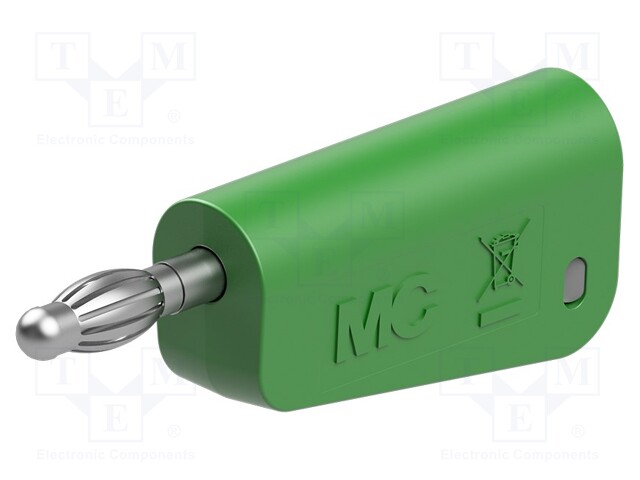 Plug; 4mm banana; 19A; 30VAC; 60VDC; green; nickel plated; 1mm2