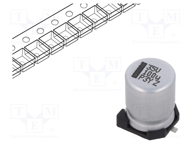 SMD Aluminium Electrolytic Capacitor, Radial Can - SMD, 100 µF, 35 V, 150 CRZ Series