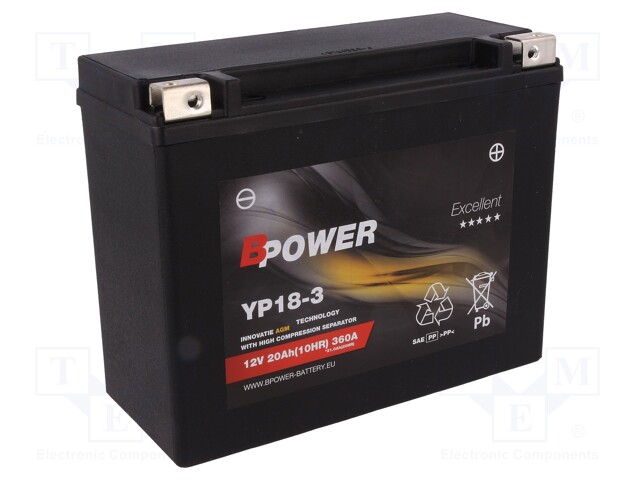 Re-battery: acid-lead; 12V; 20Ah; AGM; maintenance-free,right +