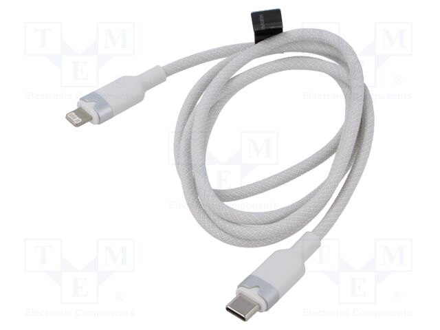 Cable; Apple Lightning plug,USB C plug; nickel plated; 1m; white