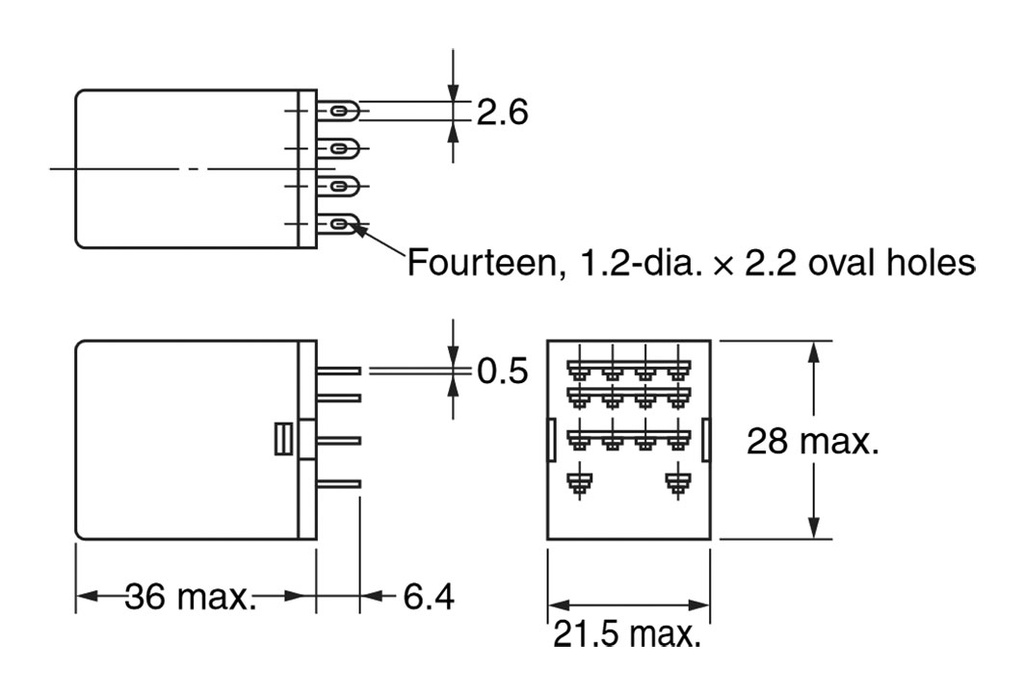 Relay: electromagnetic; 4PDT; Ucoil: 48VDC; Icontacts max: 6A; MY4