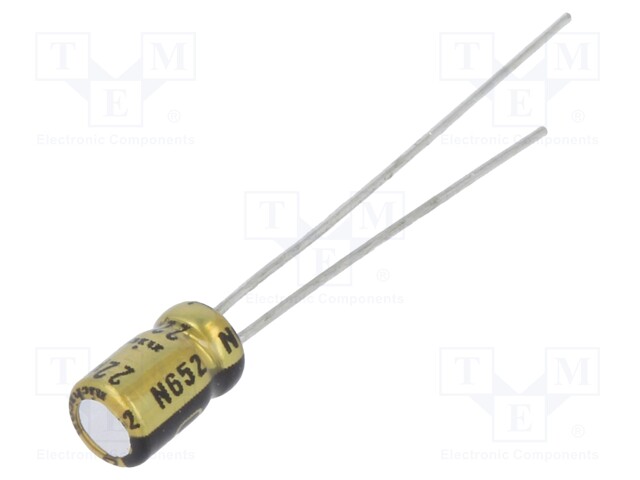 Capacitor: electrolytic; THT; 22uF; 6.3VDC; Ø4x7mm; Pitch: 1.5mm