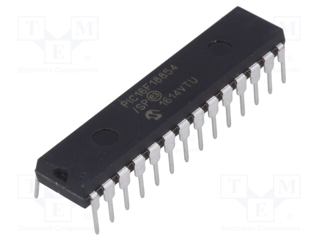 PIC microcontroller; Memory: 7kB; SRAM: 512B; EEPROM: 256B; THT