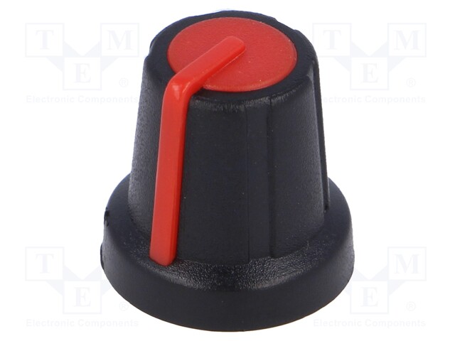 Knob; miniature; ABS; Shaft d: 6mm; Ø16x16mm; black; push-in