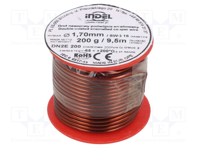 Coil wire; double coated enamelled; 1.7mm; 200g; -65÷200°C