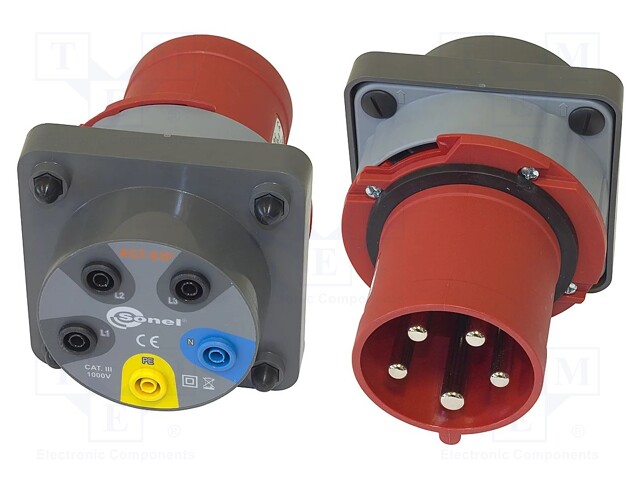 Three-phase adapter; 63A; banana socket x5,CEE plug x5