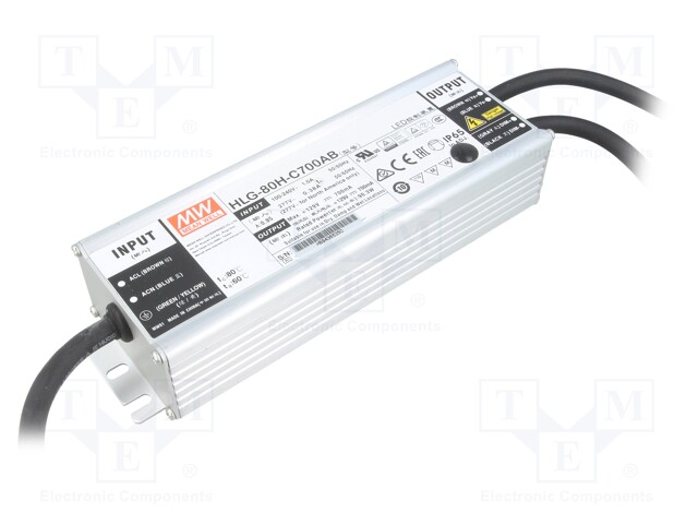 Power supply: switched-mode; LED; 90.3W; 84÷129VDC; 420÷700mA