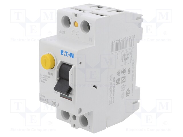 RCD breaker; Inom: 40A; Ires: 30mA; Max surge current: 250A; 400V