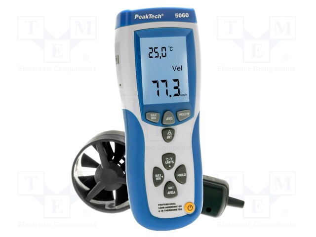 Thermoanemometer; LCD,with a backlit; -10÷60°C; 75x203x50mm