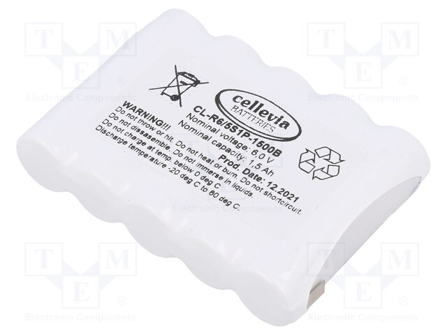 Re-battery: Ni-MH; AA; 6V; 1500mAh; soldering lugs; 71x15x52mm