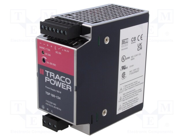 Power supply: switched-mode; 180W; 24VDC; 24÷28VDC; 7.5A; OUT: 1