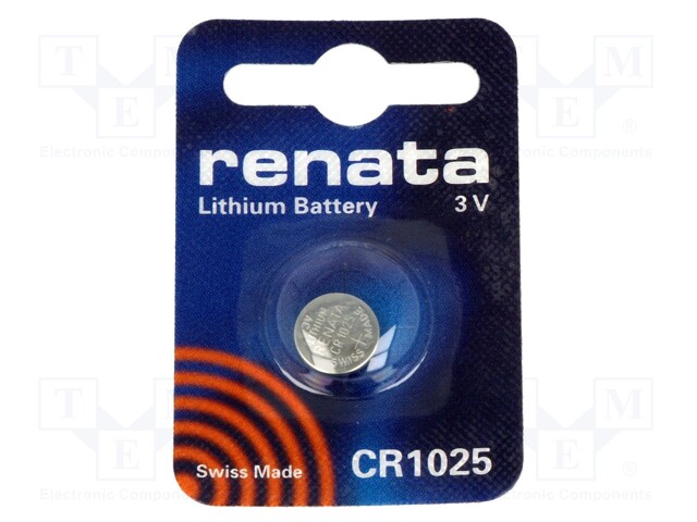 Battery: lithium; 3V; CR1025,coin; Batt.no: 1; Ø10x2.5mm; 30mAh