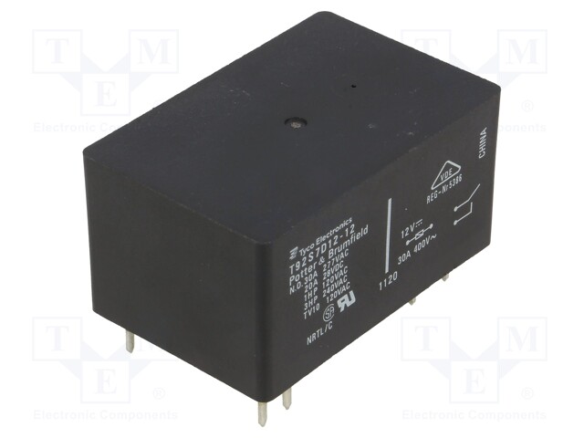 Relay: electromagnetic; DPST-NO; Ucoil: 12VDC; 30A; Series: T92
