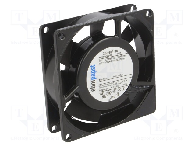 Fan: AC; axial; 115VAC; 92x92x25.4mm; 70m3/h; 40dBA; slide bearing