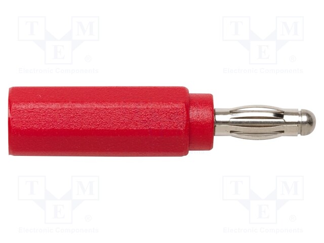 Adapter,socket,plug; 4mm banana; 20A; 600V; red; non-insulated