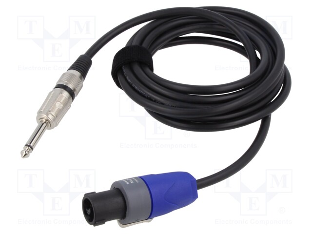 Cable; Jack 6,3mm 2pin plug,SpeakON female 2pin; 3m; black; 1mm2