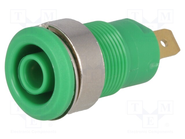 Socket; 4mm banana; 24A; 1kV; Cutout: Ø12.2mm; green; gold-plated