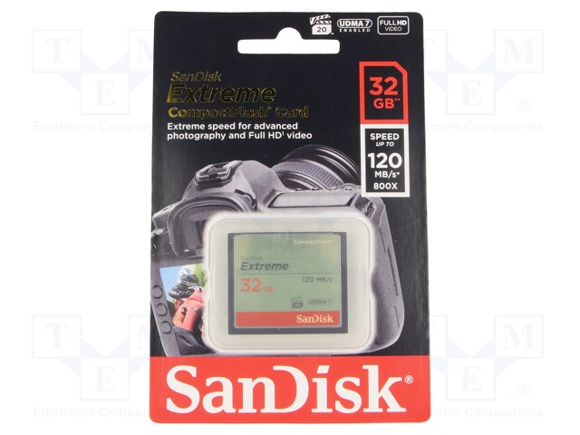 Memory card; Compact Flash; 32GB; Read: 120MB/s; Write: 60MB/s