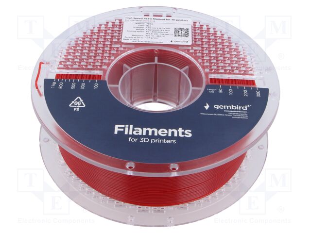 Filament: PET-G; 1.75mm; red; 220÷260°C; 1kg; High Speed