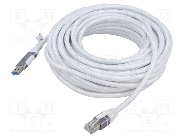 Cable; USB 3.0; RJ45 plug,USB A plug; nickel plated; 10m; white