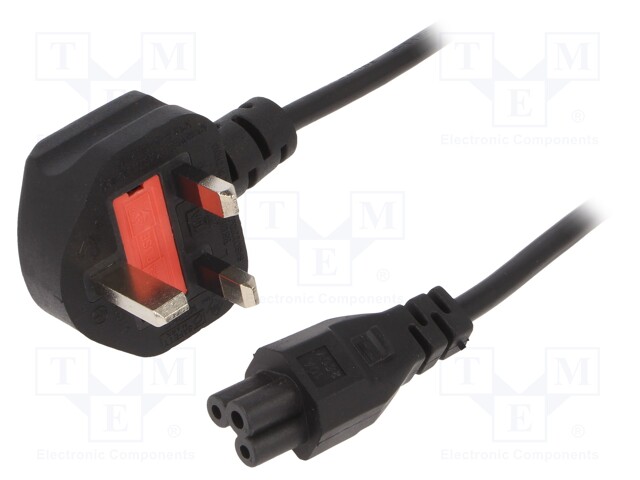 Cable; BS 1363 (G) plug,IEC C5 female; 1.8m; black; PVC; 13A; 250V