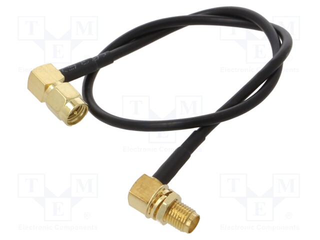 Cable; 50Ω; 0.3m; SMA socket,SMA plug; black; angled